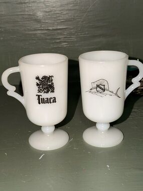 Footed Milk Glass Mug set of 2